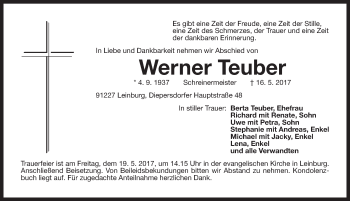 Traueranzeige von Werner Teuber von Pegnitz-Zeitung