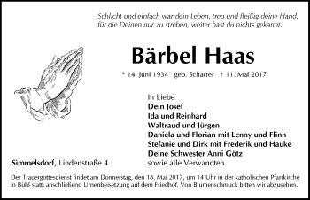 Traueranzeige von Bärbel Haas von Pegnitz-Zeitung