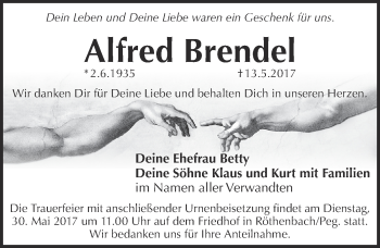 Traueranzeige von Alfred Brendel von Pegnitz-Zeitung