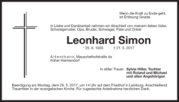 Traueranzeige von Leonhard Simon von Der Bote