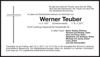 Traueranzeige von Werner Teuber von Der Bote