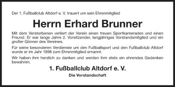 Traueranzeige von Erhard Brunner von Der Bote