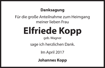 Traueranzeige von Elfriede Kopp von Hersbrucker Zeitung