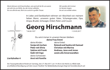 Traueranzeige von Georg Hirschmann von Hersbrucker Zeitung