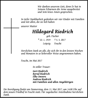 Traueranzeige von Hildegard Riedrich von Der Bote