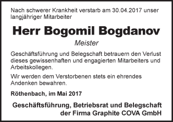 Traueranzeige von Bogomil Bogdanov von Pegnitz-Zeitung