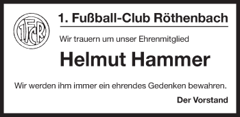 Traueranzeige von Helmut Hammer von Pegnitz-Zeitung