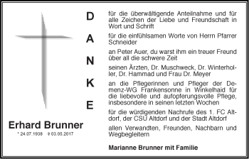 Traueranzeige von Erhard Brunner von Der Bote