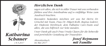 Traueranzeige von Katharina Schauer von Hersbrucker Zeitung