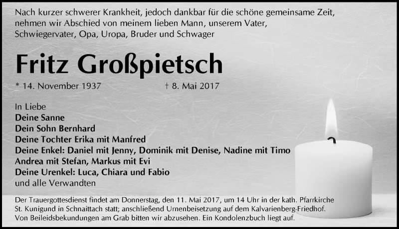  Traueranzeige für Fritz Großpietsch vom 10.05.2017 aus Pegnitz-Zeitung