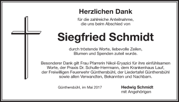 Traueranzeige von Siegfried Schmidt von Pegnitz-Zeitung