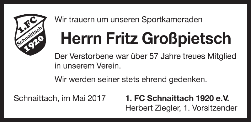  Traueranzeige für Fritz Großpietsch vom 11.05.2017 aus Pegnitz-Zeitung