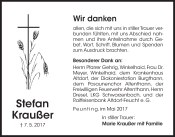 Traueranzeige von Stefan Kraußer von Der Bote