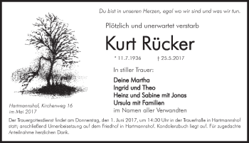 Traueranzeige von Kurt Rücker von Hersbrucker Zeitung