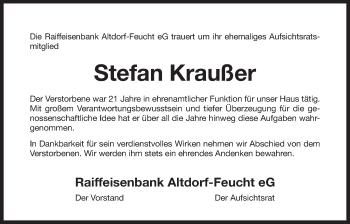 Traueranzeige von Stefan Kraußer von Der Bote