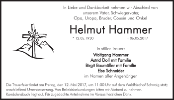 Traueranzeige von Helmut Hammer von Pegnitz-Zeitung