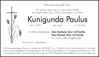 Traueranzeige von Kunigunda Paulus von Hersbrucker Zeitung