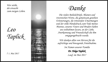 Traueranzeige von Leo Taaplick von Pegnitz-Zeitung