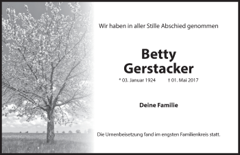 Traueranzeige von Betty Gerstacker von Hersbrucker Zeitung