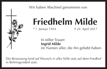 Traueranzeige von Friedhelm Milde von Pegnitz-Zeitung