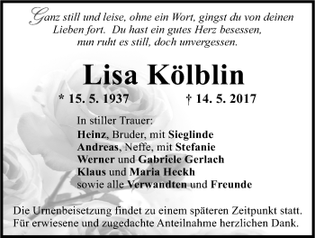 Traueranzeige von Lisa Kölblin von Der Bote