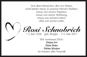 Traueranzeige von Rosi Schnobrich von Pegnitz-Zeitung
