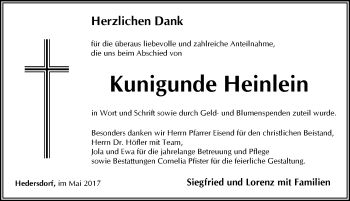 Traueranzeige von Kunigunde Heinlein von Pegnitz-Zeitung