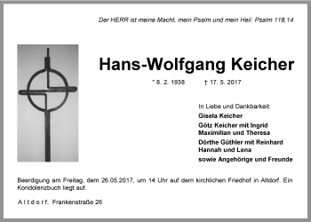 Traueranzeige von Hans-Wolfgang Keicher von Der Bote