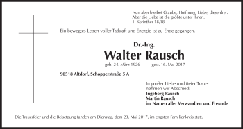 Traueranzeige von Walter Rausch von Der Bote