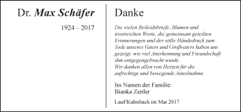 Traueranzeige von Max Schäfer von Pegnitz-Zeitung