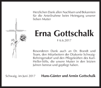 Traueranzeige von Erna Gottschalk von Pegnitz-Zeitung