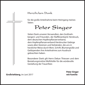 Traueranzeige von Peter Singer von Hersbrucker Zeitung