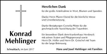 Traueranzeige von Konrad Mehlinger von Pegnitz-Zeitung