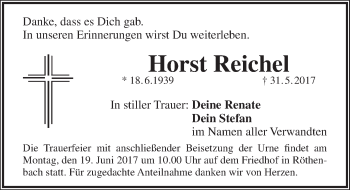 Traueranzeige von Horst Reichel von Pegnitz-Zeitung