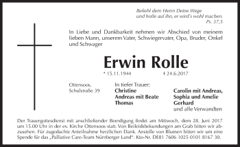 Traueranzeige von Erwin Rolle von Pegnitz-Zeitung