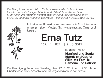 Traueranzeige von Erna Tutz von Der Bote