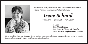 Traueranzeige von Irene Schmid von Der Bote