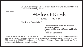 Traueranzeige von Helmut Kroh von Der Bote