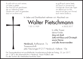 Traueranzeige von Walter Pietschmann von Hersbrucker Zeitung
