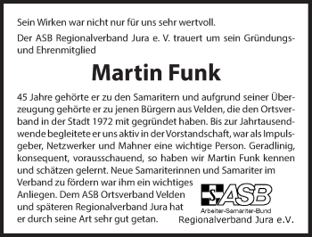 Traueranzeige von Martin Funk von Hersbrucker Zeitung