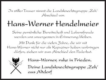 Traueranzeige von Hans-Werner Hendelmeier von Der Bote