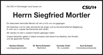 Traueranzeige von Siegfried Mortler von Der Bote