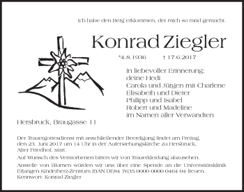 Traueranzeige von Konrad Ziegler von Hersbrucker Zeitung