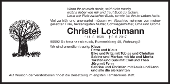 Traueranzeige von Christel Lochmann von Der Bote