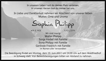 Traueranzeige von Sophia Philipp von Pegnitz-Zeitung