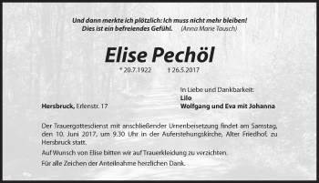 Traueranzeige von Elise Pechöl von Hersbrucker Zeitung