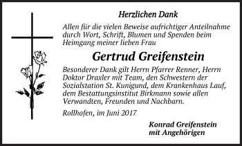 Traueranzeige von Gertrud Greifenstein von Pegnitz-Zeitung