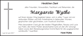 Traueranzeige von Margarete Wythe von Pegnitz-Zeitung