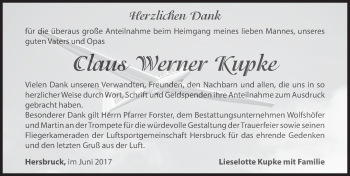 Traueranzeige von Claus Werner Kupke von Hersbrucker Zeitung