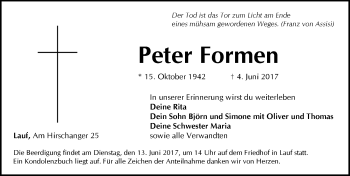 Traueranzeige von Peter Formen von Pegnitz-Zeitung